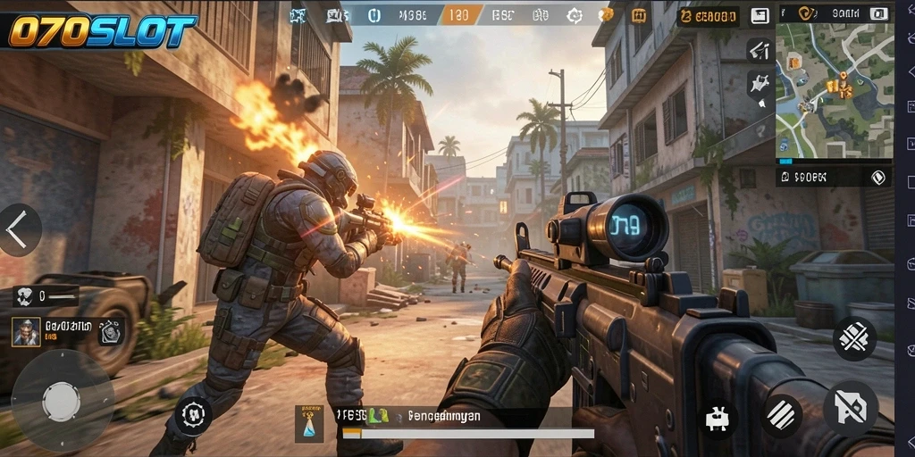 Tangkapan layar menampilkan aksi mendebarkan di game FPS 070SLOT.