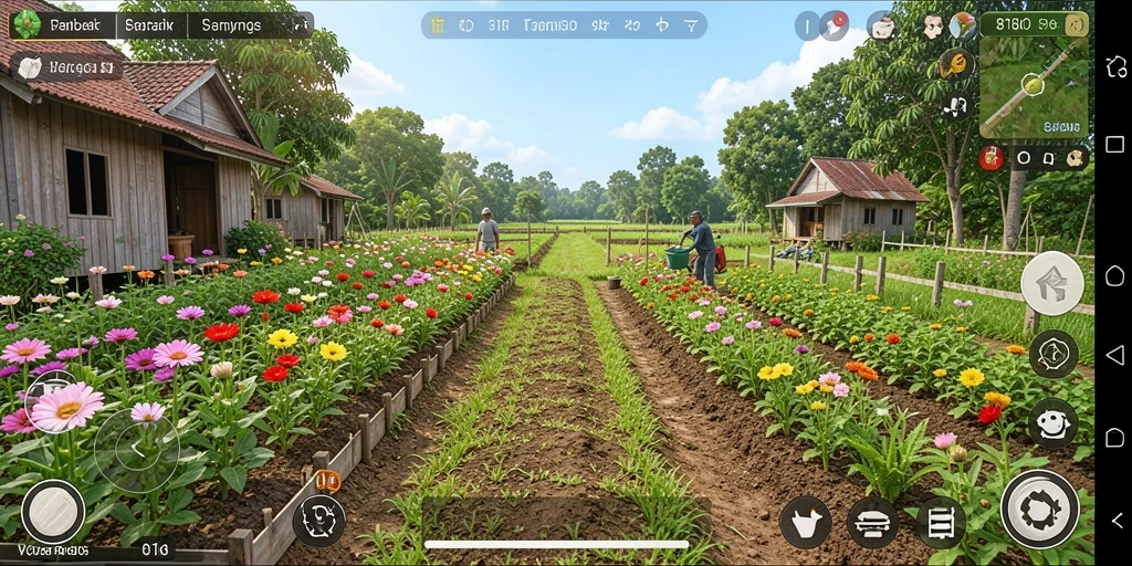 Gameplay <strong>8180</strong> yang menarik dengan tanaman hijau dan aktivitas bertani.