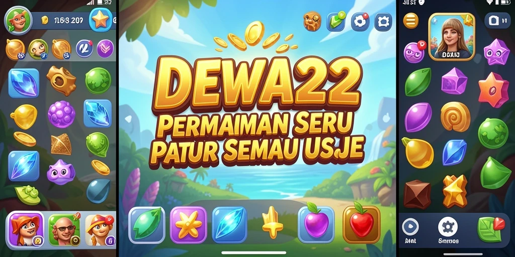 Screenshot utama DEWA22 menampilkan pengalaman gameplay Match-3 yang seru dan penuh warna.
