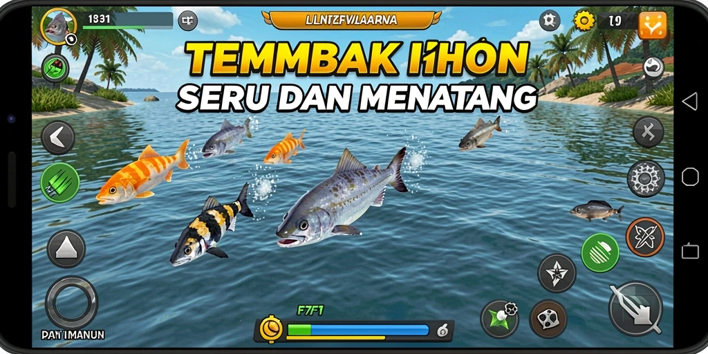 Tampilan screenshot F7F7 menampilkan aksi menembak ikan yang mendebarkan.