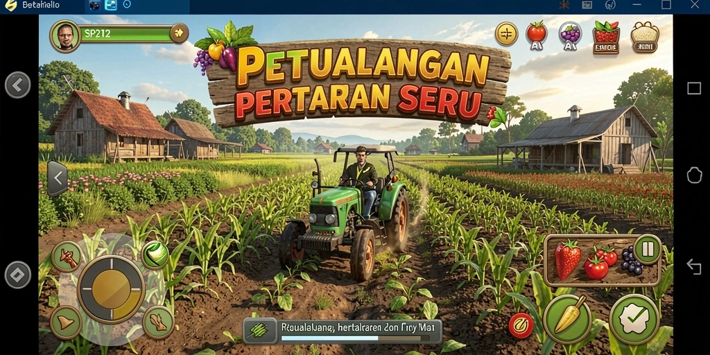 Tampilan seru gameplay SP212 yang menampilkan aktivitas bertani.