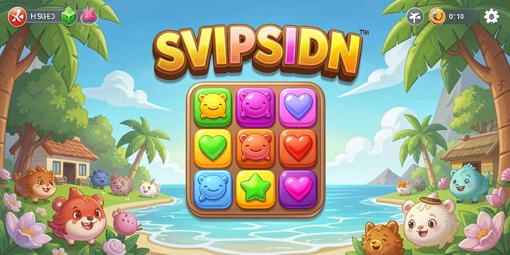 Tampak gameplay SVIPSIDN dengan grafis warna-warni Match-3.