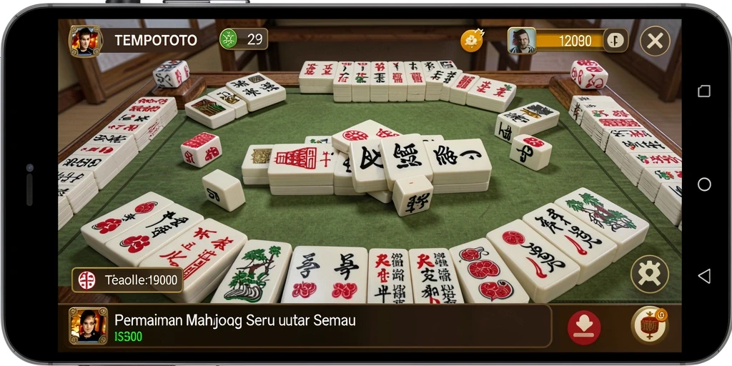 Screenshot utama TEMPOTOTO menampilkan pemain yang sedang menikmati gameplay Mahjong.